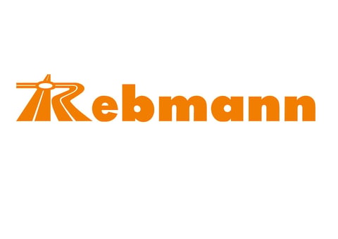 Rebmann logo in orange with stylized K design and company name text